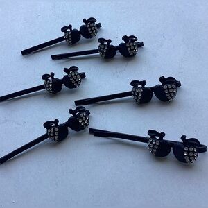 Vintage 90s black metal apples with rhinestones  hair pins